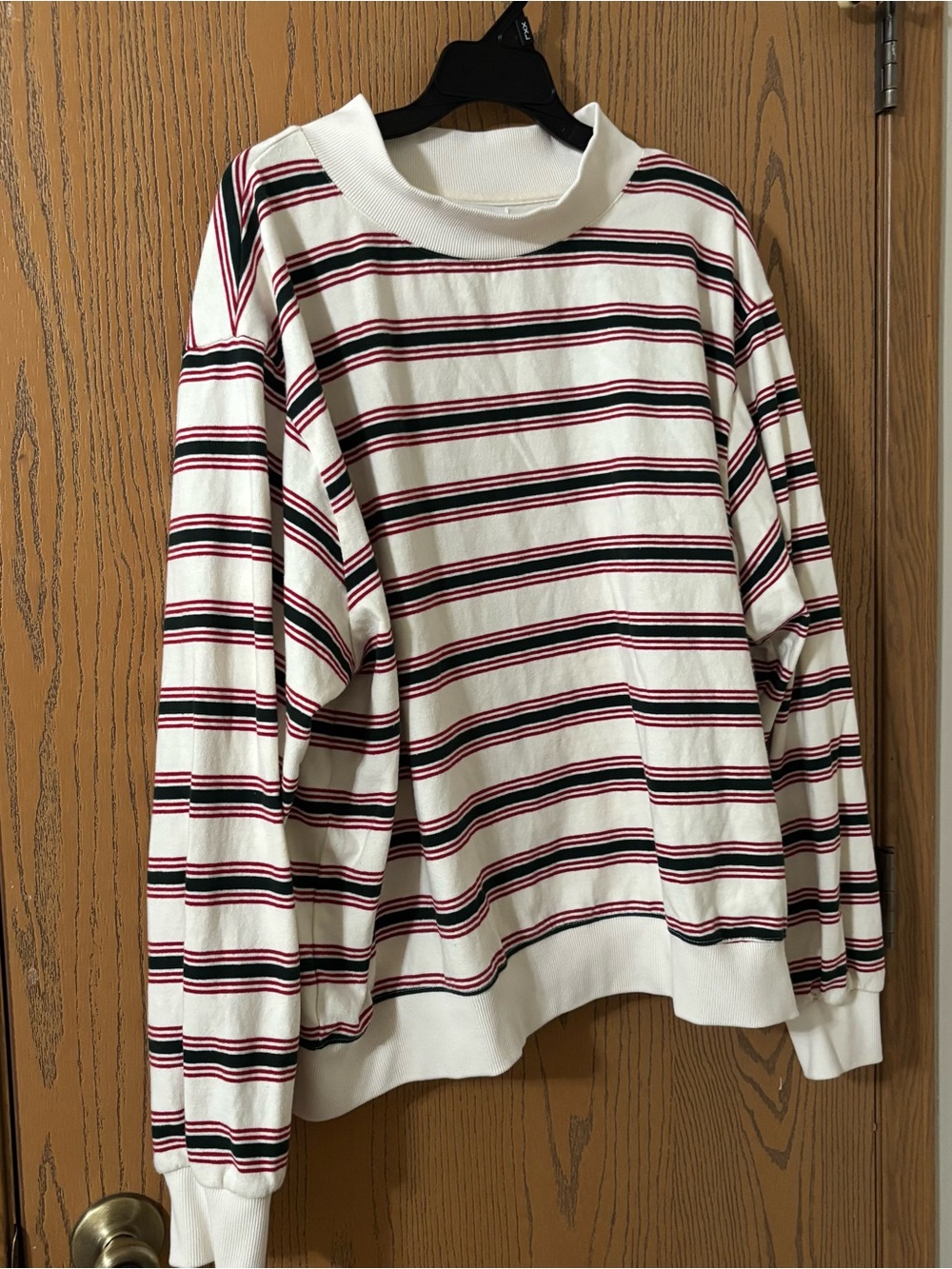 Parke Seasons Greeting Eggnog Stripe Mockneck size L/XL NWOT - Picture 2 of 5